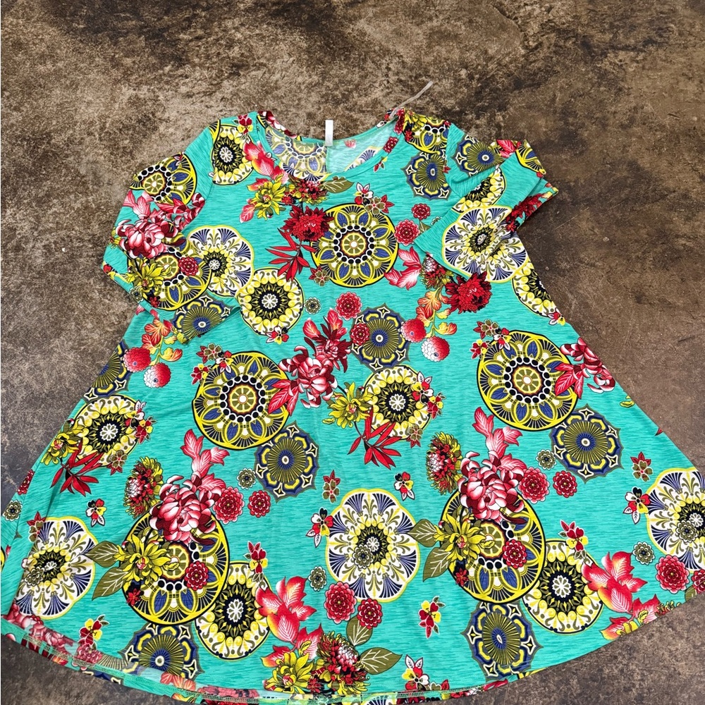 Floral Women's Casual Dress in Teal and Red